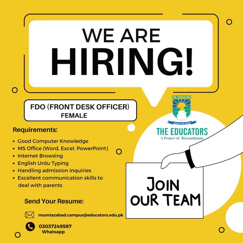 WE'RE HIRING! Female Front Desk Officer (FDO) 0