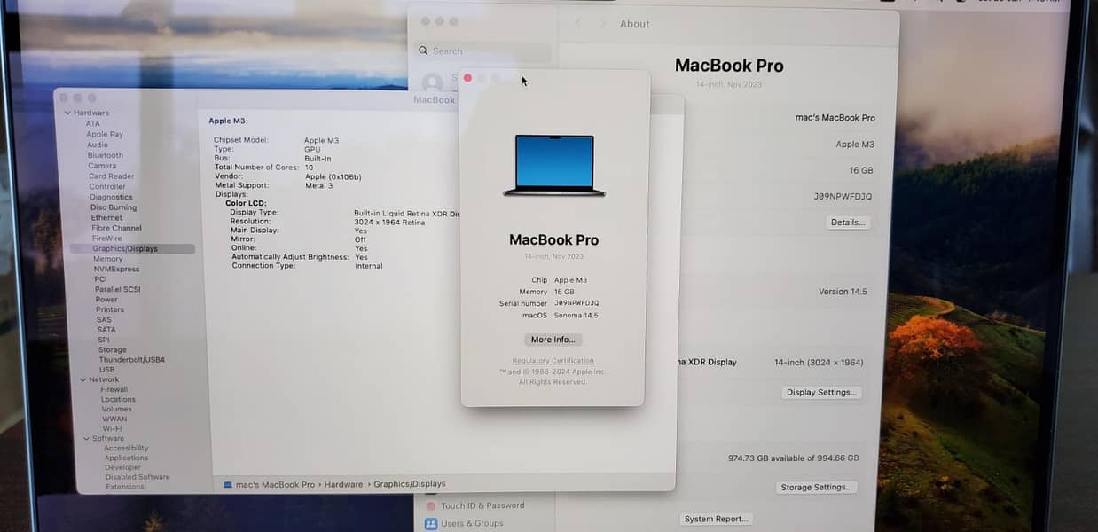 CTO MACBOOK PRO M3 2023 14" 16GB RAM 1TB SSD 7