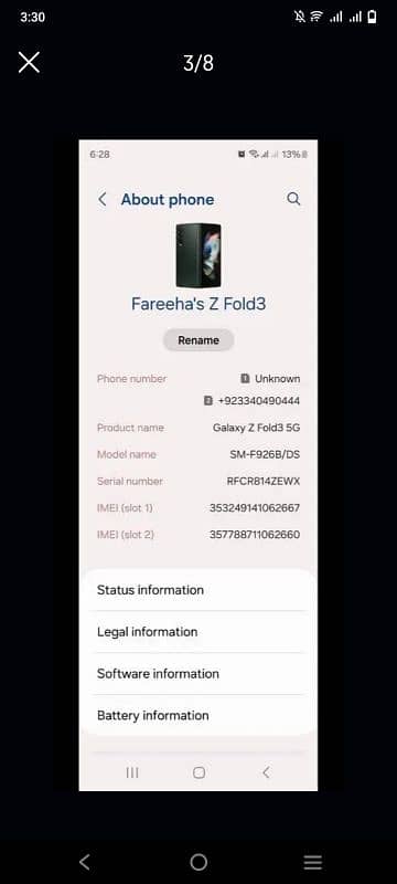 Samsung Galaxy Z fold 3 5g non pta Ufone sim working 5