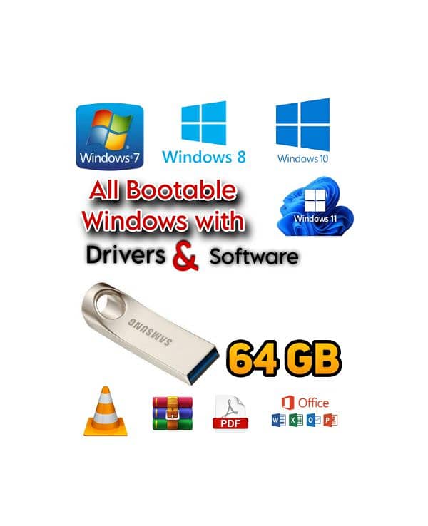 All Windows in One USB 64 GB with softwares 0