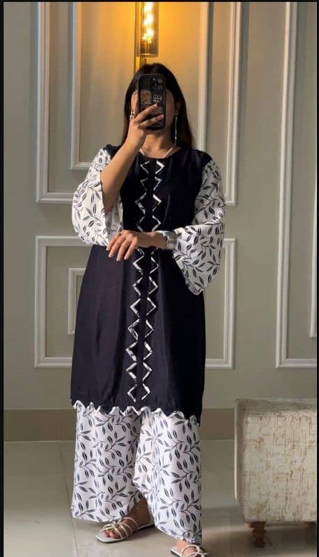 stylish Women's Stitched Printed shirt and trouser set - 2 Pc 0