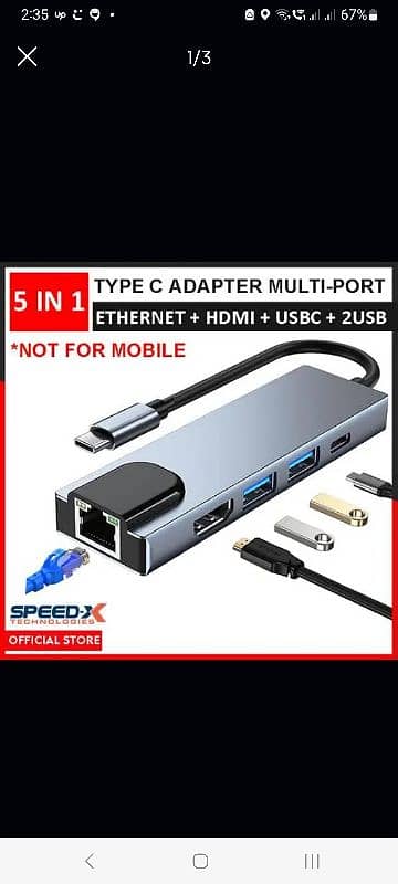 Speed-X Type C 5.1 to OTG HDMI USB and LAN 2