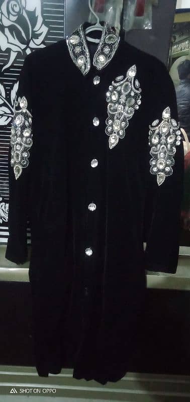 welvet black sherwani 0