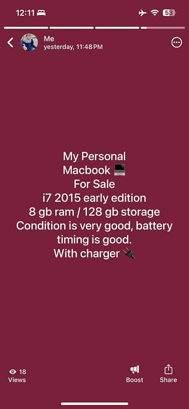 Macbook Air - i7 - 8/128 - Neat Condition 0