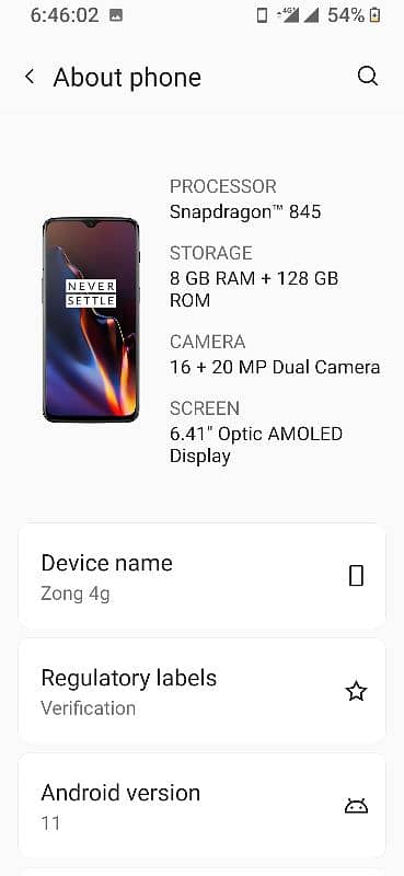 one plus 6t 8gb ram/128gb rom 11