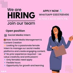 Need Female Social Media Handler, Content Creator, Intern