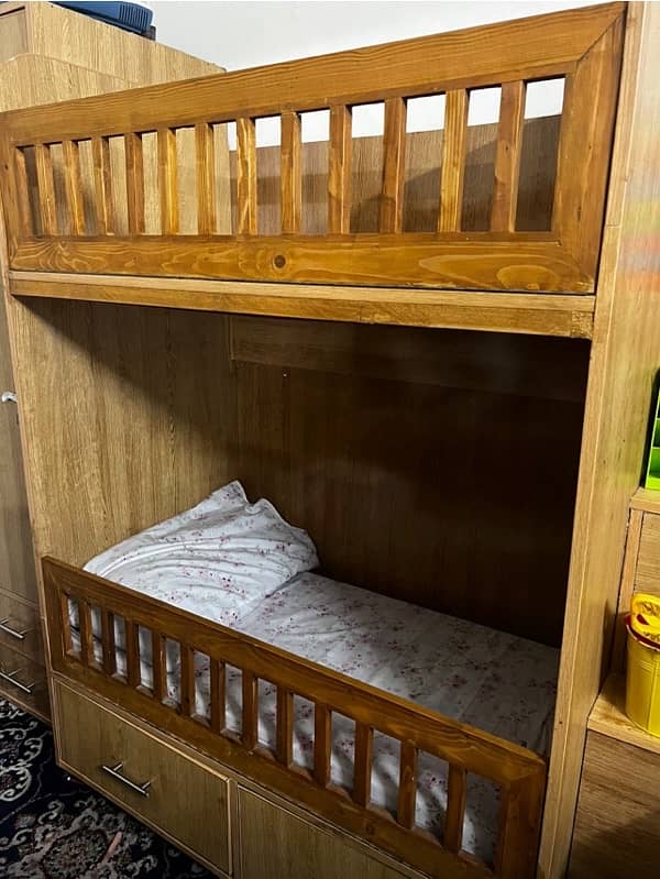 Solid wooden bunk bed with mattress for sale 2