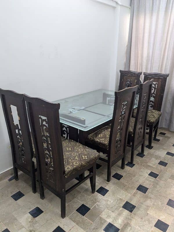 6 seater Wooden Dining table, 6 chairs ,1 glass top Table , 0