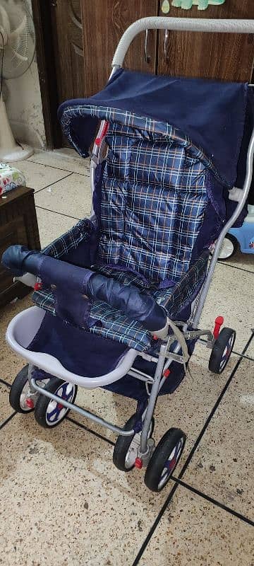 Foldable baby pram blue 1