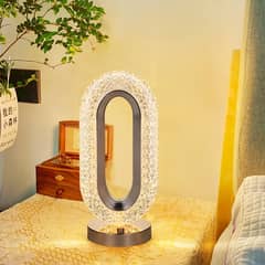 Luxury Oval Shaped Crystal Table Lamp With 3 Colors Touch Control