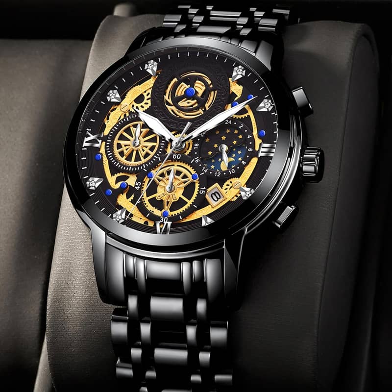 Men Multifunction Chronograph Dial Analog Quartz Wristwatch with Box 0