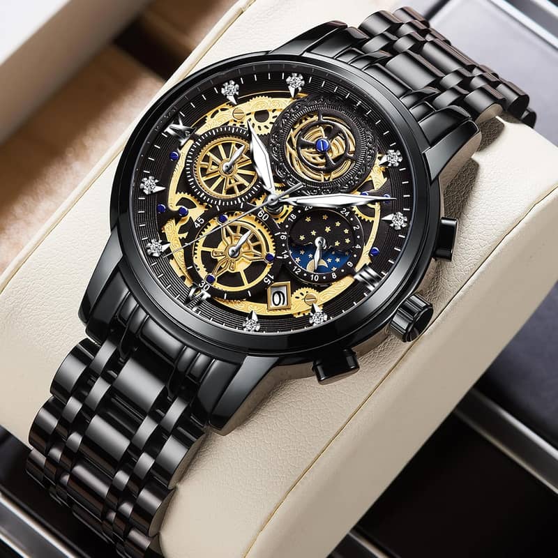 Men Multifunction Chronograph Dial Analog Quartz Wristwatch with Box 1