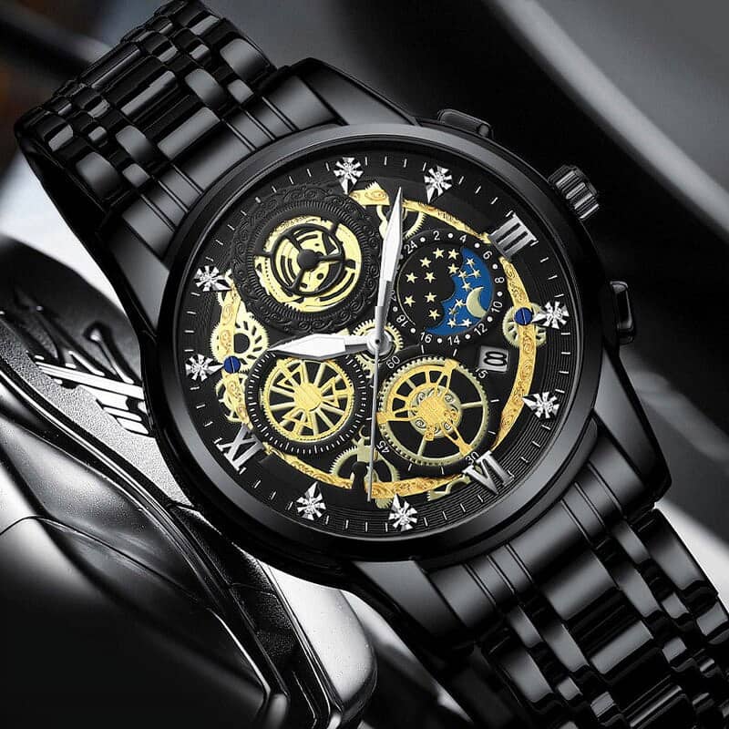 Men Multifunction Chronograph Dial Analog Quartz Wristwatch with Box 3