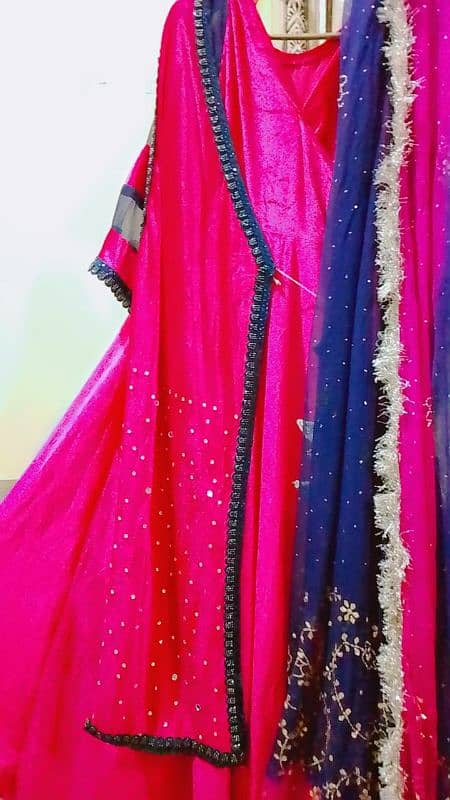 shocking pink long maxi with pure dupatta 2