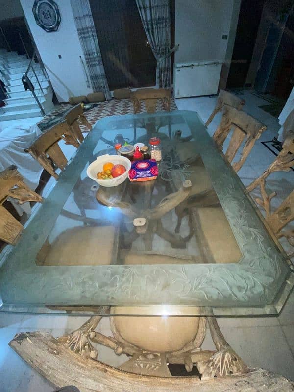 8 seater dining table with glass top 0