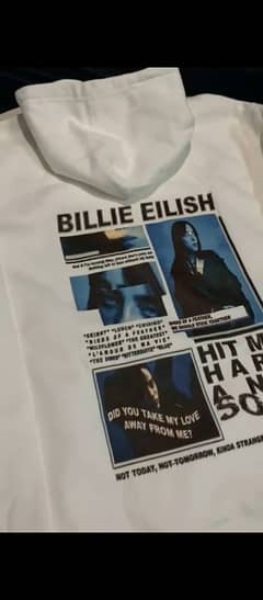 premium quality hoodie billie ellish on back large size white hoodie