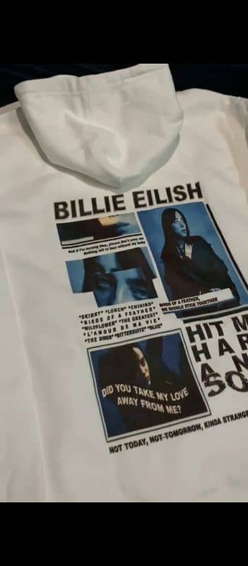 premium quality hoodie billie ellish on back large size white hoodie 0