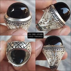 Jet Black Irani Aqeeq Stone Hand Made Chandi Ring