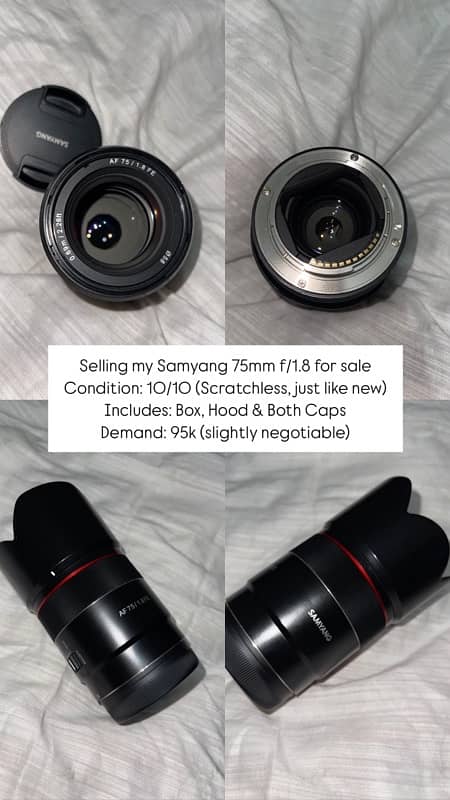 SamYang 75mm 1.8 with box for e-mount for sale 0