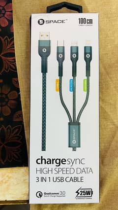 Space Original 3 In 1 High Quality Super Fast Charging Cable Available