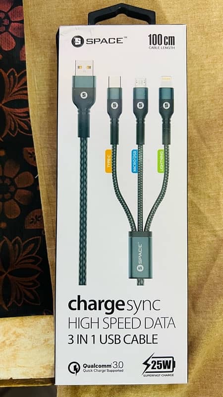 Space Original 3 In 1 High Quality Super Fast Charging Cable Available 0