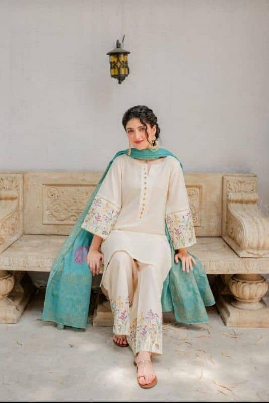 3 PCs Embroidered Dhanak Suit 0