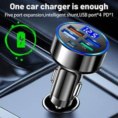 6 in1 Multi-port Car Charger PD QC 3.0 USB C Fast Charging Adapter