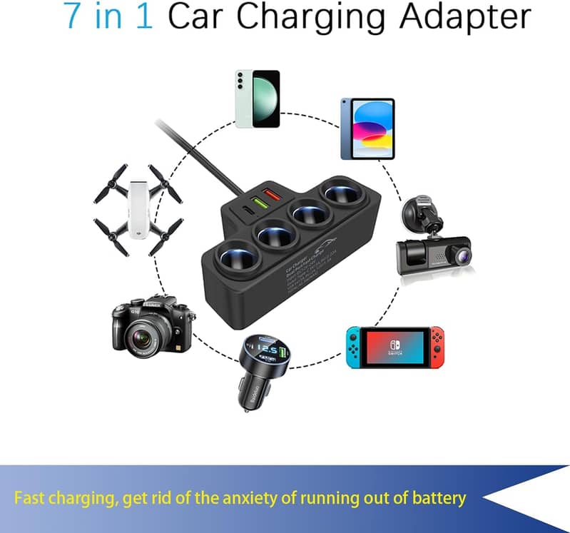 6 in1 Multi-port Car Charger PD QC 3.0 USB C Fast Charging Adapter 15