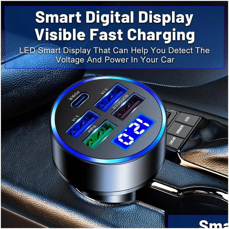 6 in1 Multi-port Car Charger PD QC 3.0 USB C Fast Charging Adapter 16