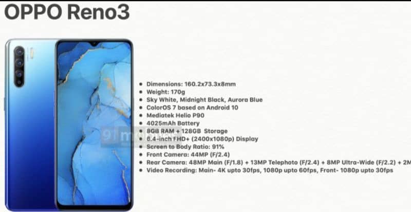 oppo Reno 3 / 8GB 128 GB only mobile hai PTA officially approved hai 5