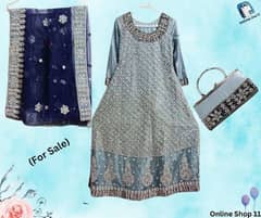 Bridal Maxi with Navy Blue Dupatta & Matching Clutch