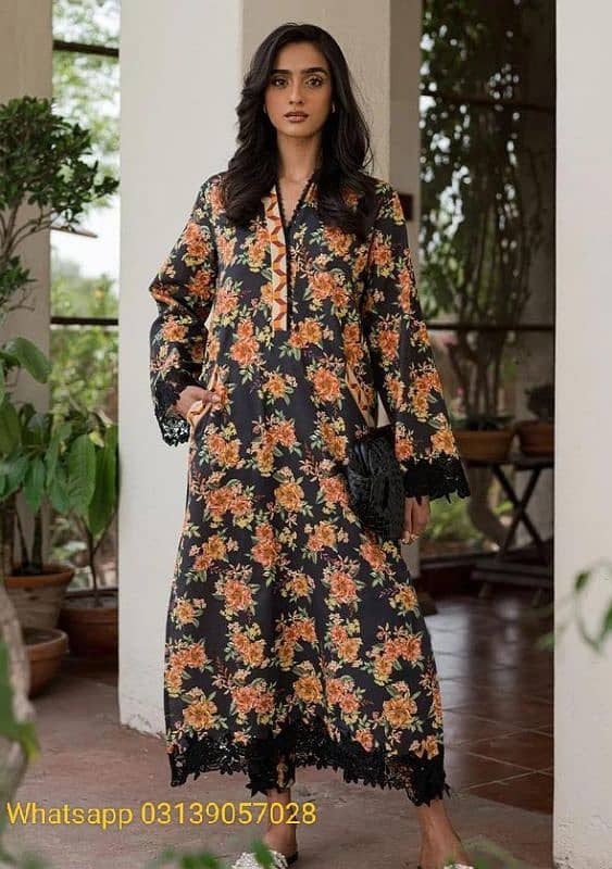 2 Pcs women's unstitched linen printed suit 2