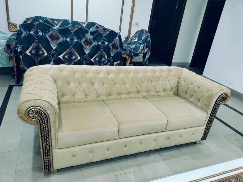 9 seater Sofa in Velvet Golden Color 3