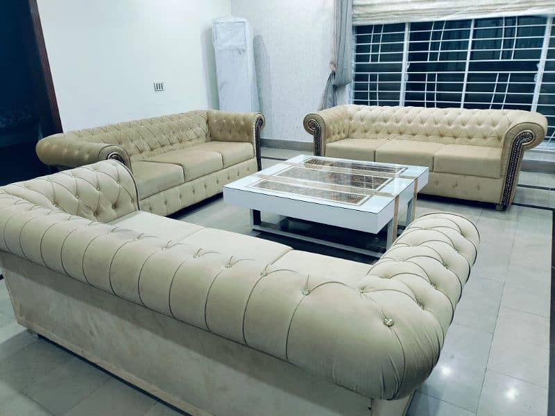 9 seater Sofa in Velvet Golden Color 4