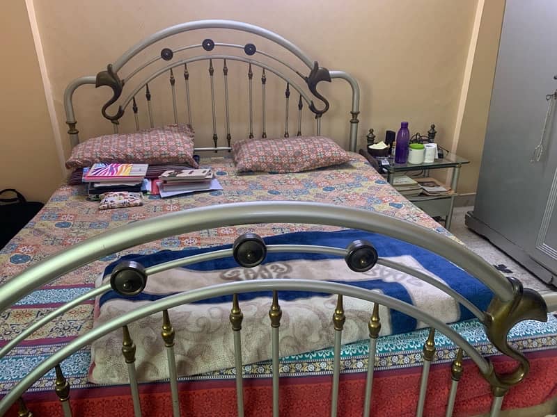 rod iron bed set with wooden cupboard 3 door and dressing table 6