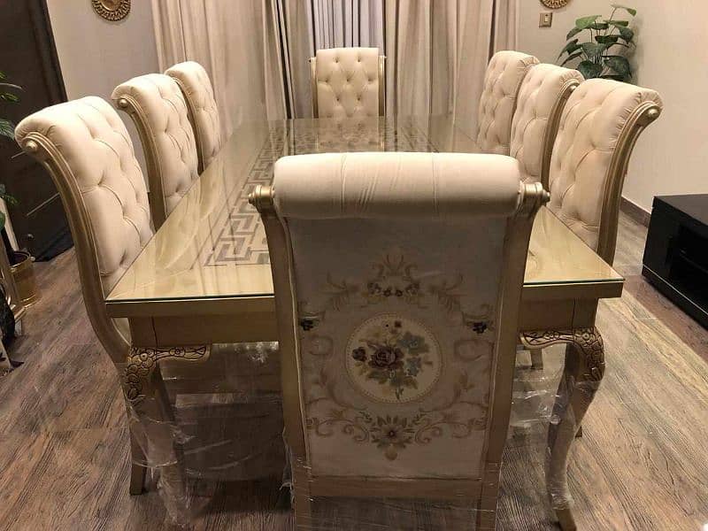 Dining Set with 8 Chairs Versace White 2