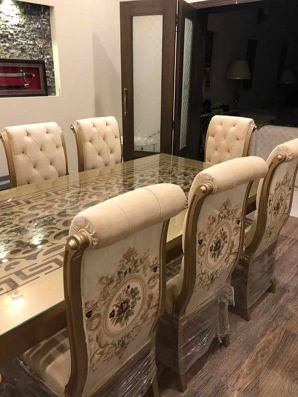 Dining Set with 8 Chairs Versace White 3