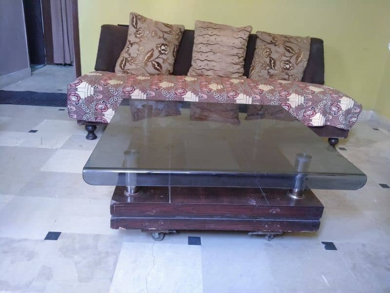 One Ful size bed with side table and 7 seater Sofa set 5