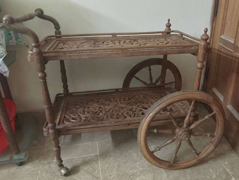 wooden food trolley with wheels 1