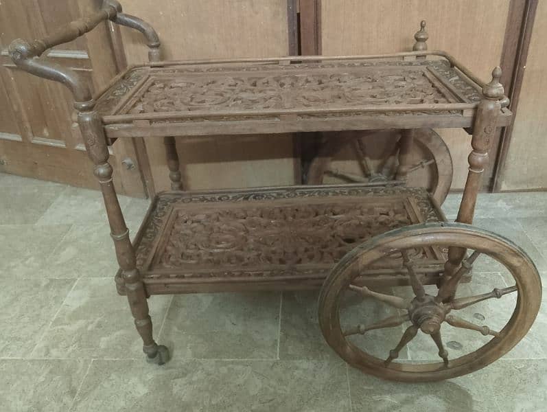 wooden food trolley with wheels 2