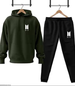 Men's Fleece Printed Hoodie Track Suit - 2 Pcs in Green Delivery Free