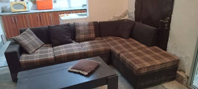 L shape Brown sofa in mint condition 0