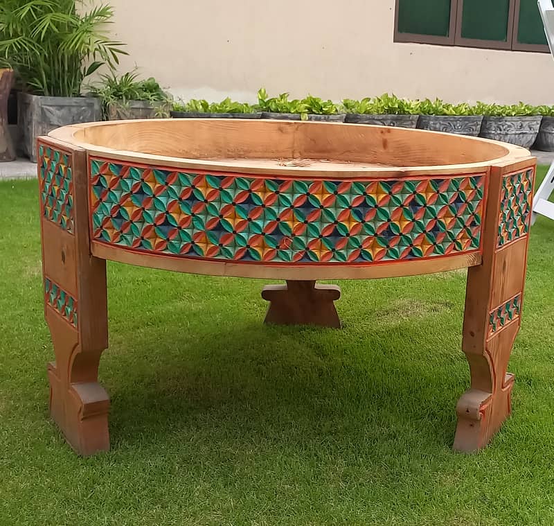 Wooden handpainted and hand carved chakki table 0