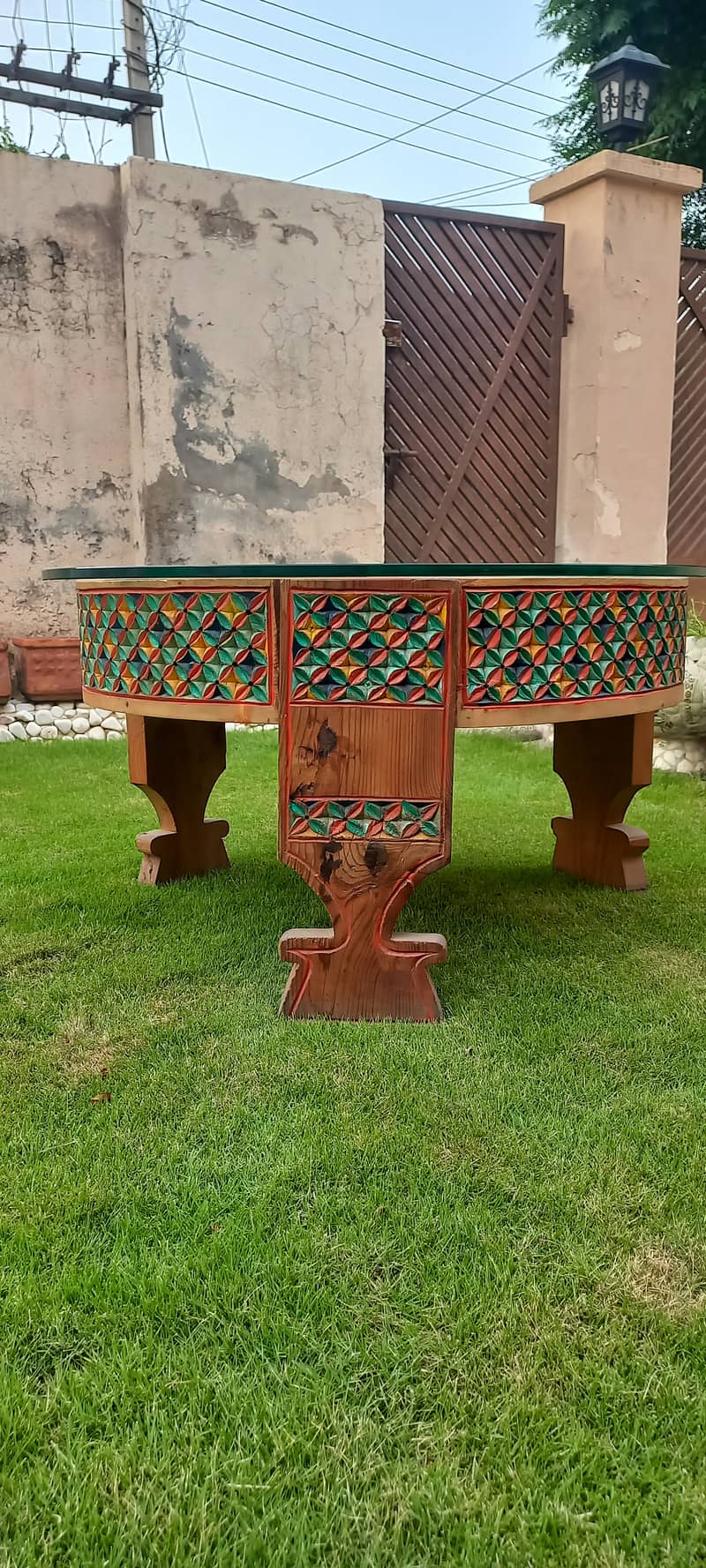 Wooden handpainted and hand carved chakki table 1