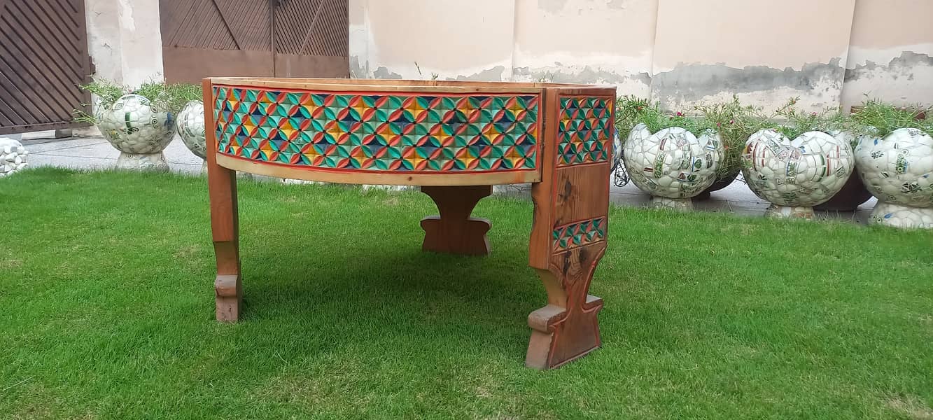 Wooden handpainted and hand carved chakki table 2