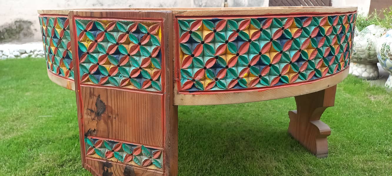 Wooden handpainted and hand carved chakki table 3