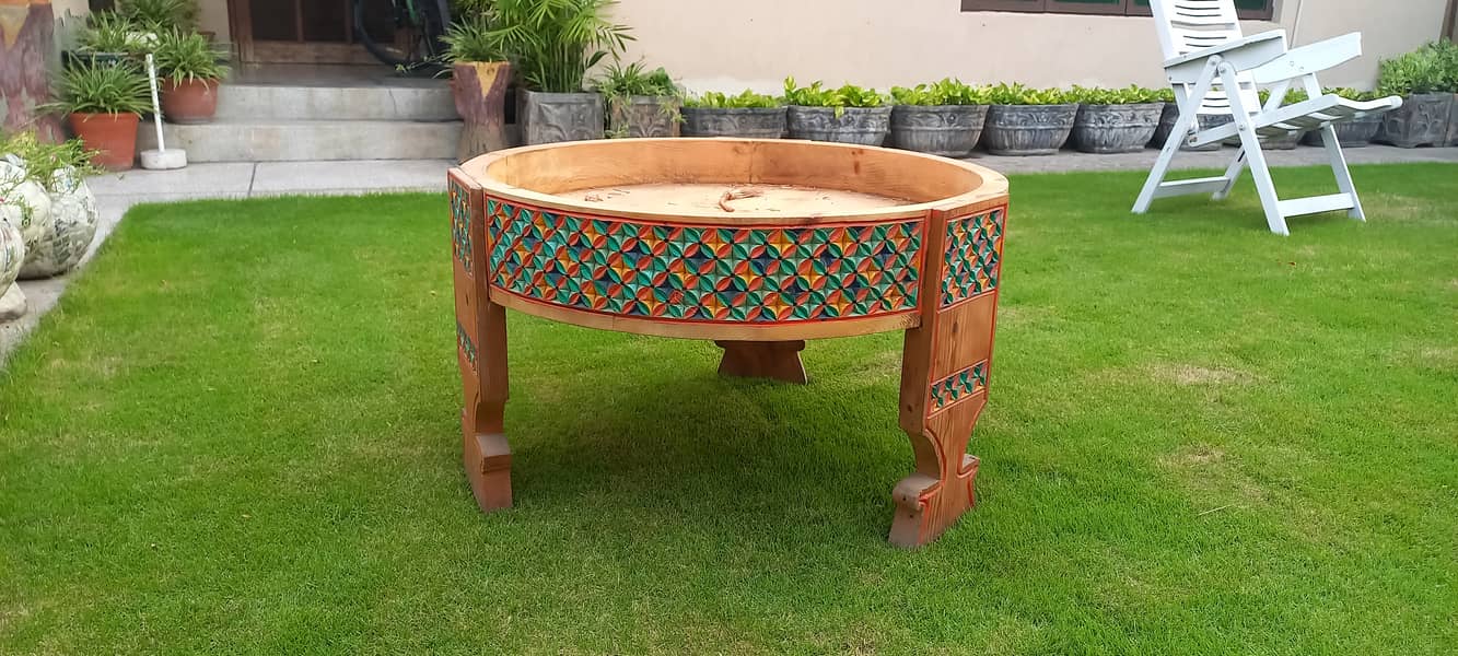 Wooden handpainted and hand carved chakki table 4