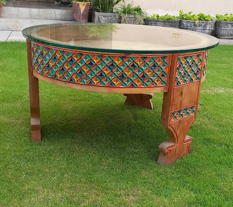 Wooden handpainted and hand carved chakki table 7