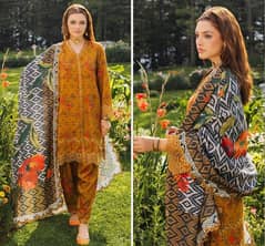 MUSTARD VISCOSE PRINTED SUIT-3 PCS