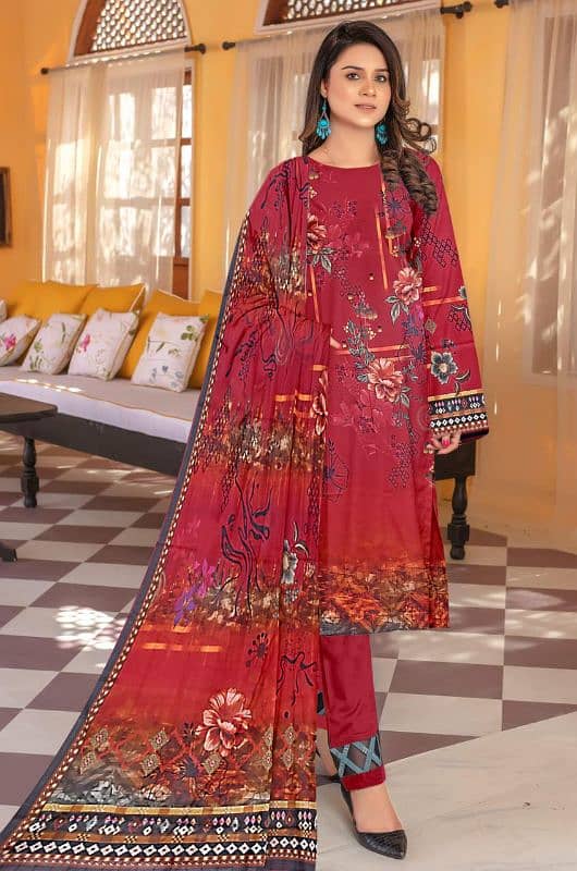 Women's stunning digital printed lawn suit-3 pcs with printed design 0